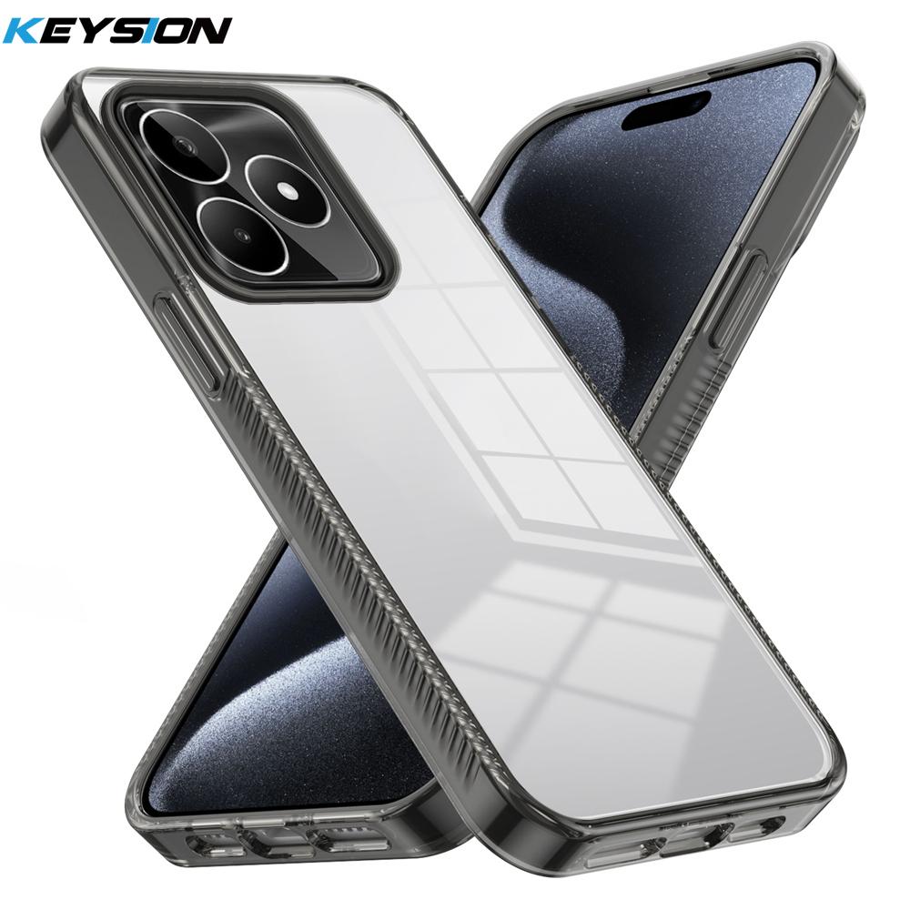 KEYSION Transparent Case for Realme C55 Soft TPU+PC Anti-slip HD Clear Shockproof Phone Cover for OPPO Realme C53 C51