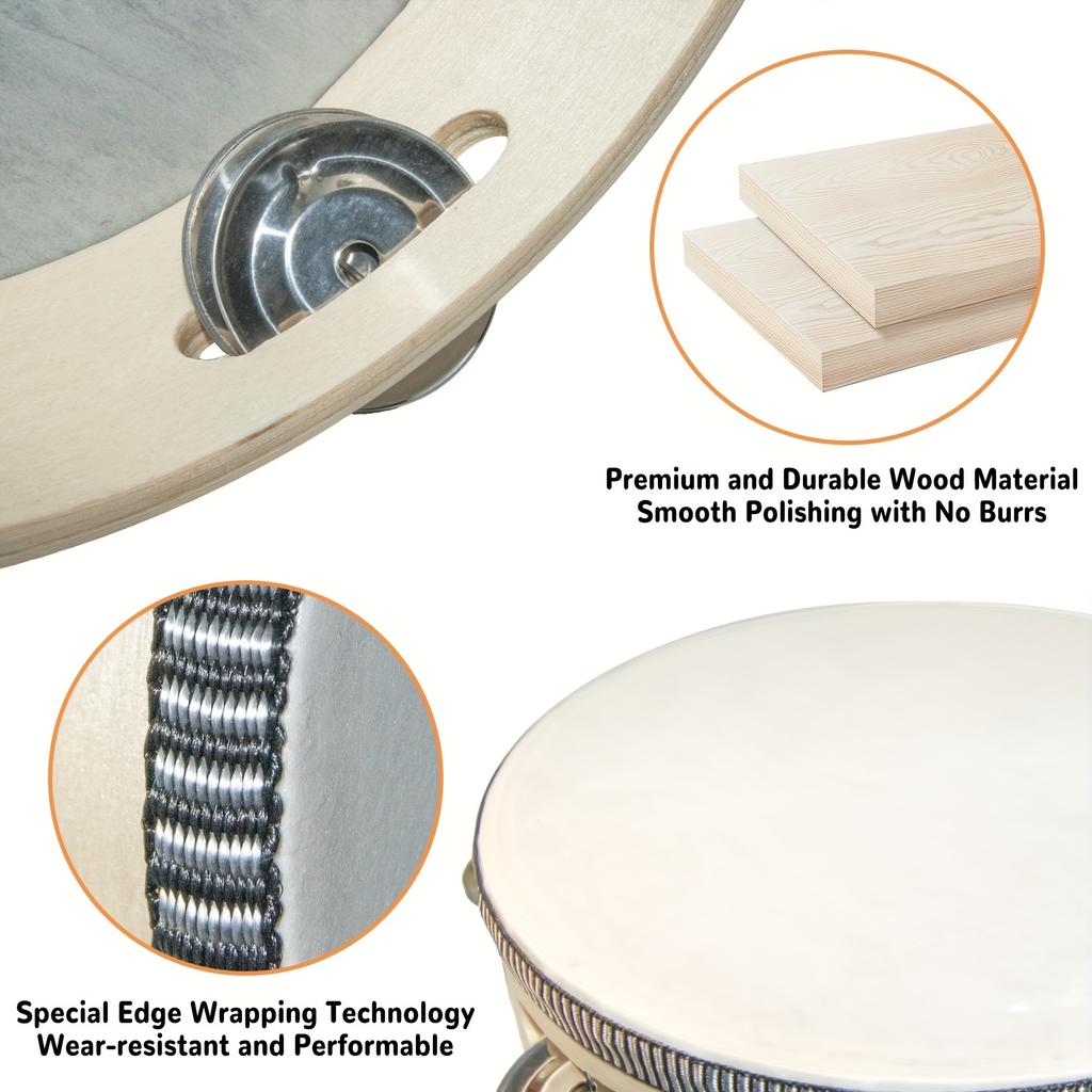 1/3pcs Wooden Tambourine 6/8/10inch Handheld Drum Bell Percussion Music Education Instrument Gift for Weddings Game Church Party