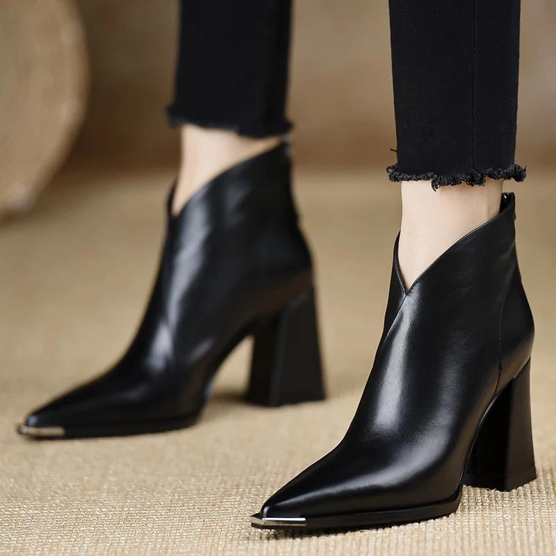 Fashion 2025 Spring Metal Pointed Toe Women Ankle Boot Fashion Short Booties Designer High Heels Botas De Mujer