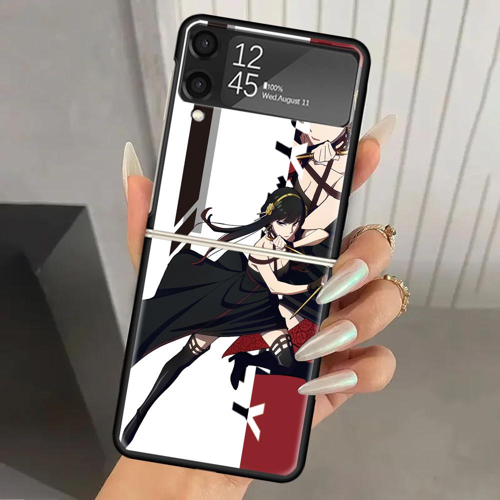 Anime Spy Family Anya Hard PC Phone Case For Samsung Galaxy Z Flip 7 6 5 4 3 Black ZFlip7 ZFlip6 Flip5 Flip4 Flip3 5G Print Cove