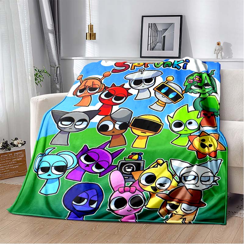 Sprunki All Characters Flannel Blanket, Soft Warm Throw with Full Sprunki Team Print for Bed Sofa, Cozy Bedding for Fans