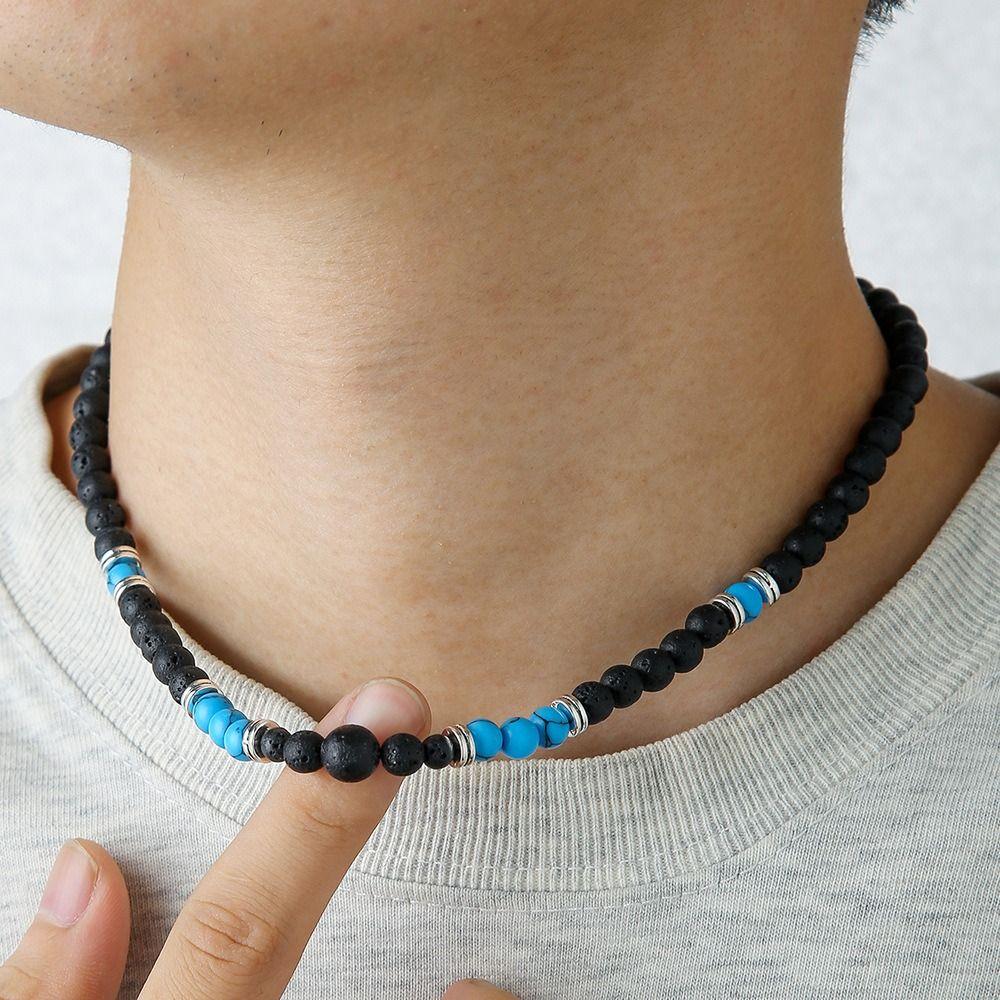 Texture Turquoise Necklace Men Ethnic Style Western Country Necklace Beaded Necklace  Men