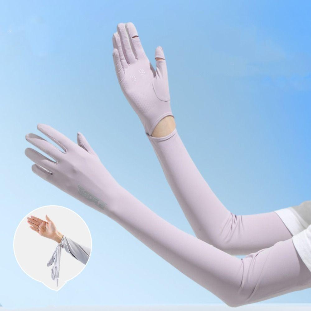 Thin Sunscreen Arm Covers Solid Color Cycling Gloves Breathable Long Ice Silk Sleeves  Summer