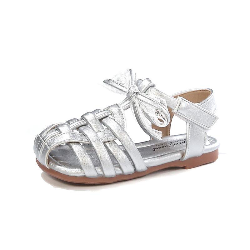 Girls' Closed-toe Sandals, New Summer Korean-style Woven Beach Shoes, Little Girl's Princess Shoes, Soft-soled Baby Shoes