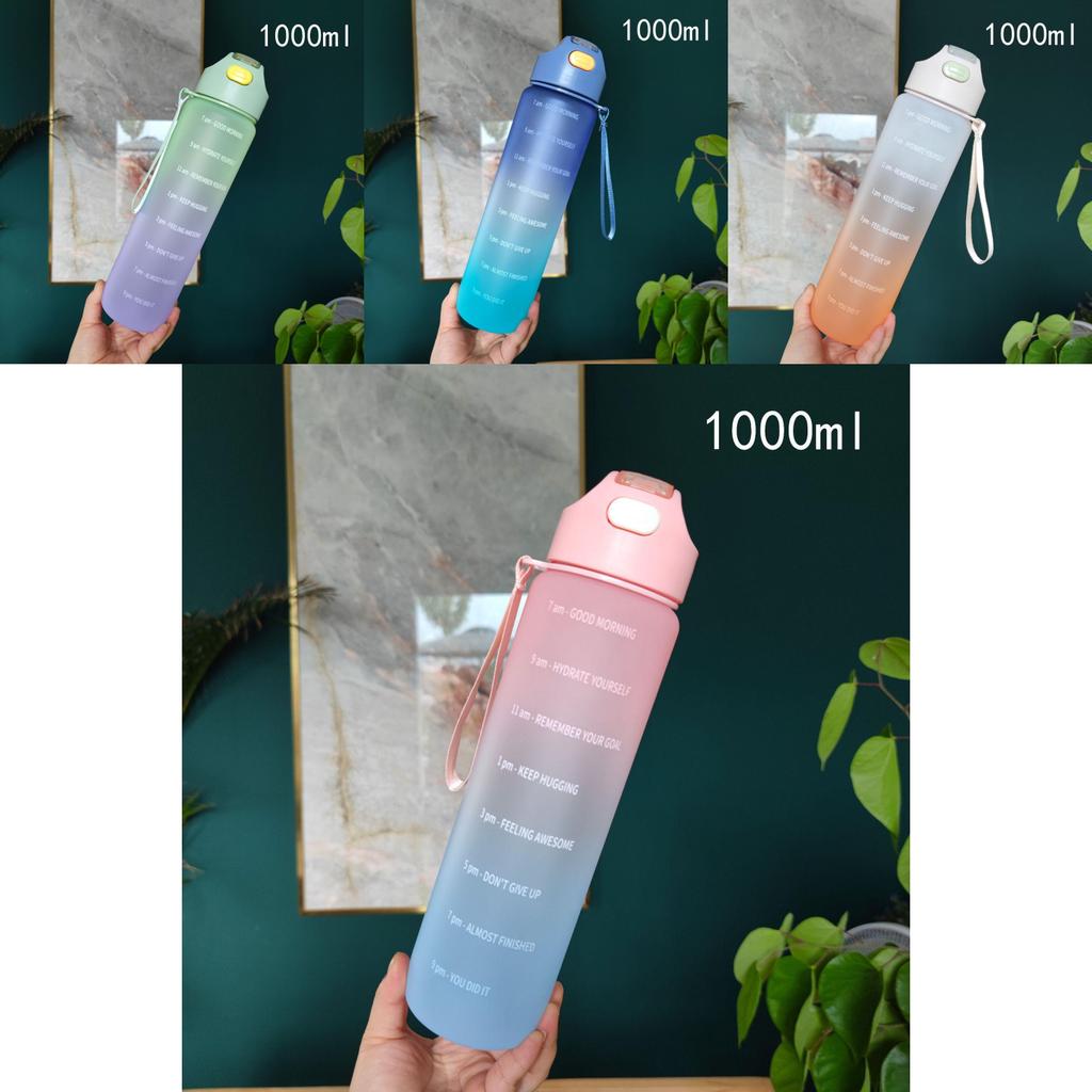 Large Capacity Gradient Frosted Plastic Water Bottle With Straw For Adults Outdoor Sports