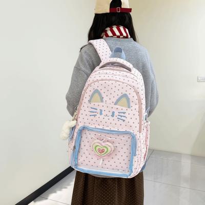 Preppy Style School Backpack Embroidery Students School Bag Laptop Bag Cartoon Cat Backpack  Travel
