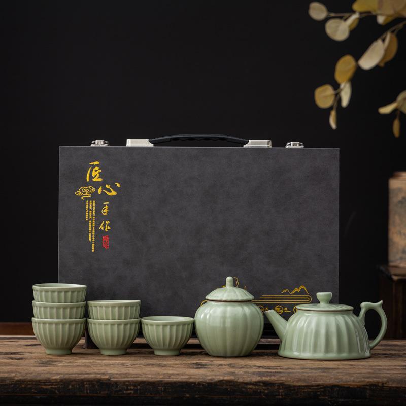 High-end Ru Kiln Kung Fu Tea Set, Open Film Can Be Raised, Household Teapot, Teacup Gift Box Gift