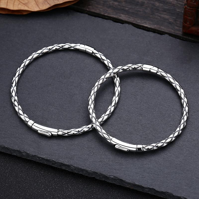 Real Silver Classical Argyle Pattern Open Bangle For Man Woman S925 Sterling Sliver Fashion Style Bracelet Jewelry