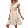 French Holiday  Lace Hollow V-neck Dress With Cut Flowers And Small Swing A-line Skirt