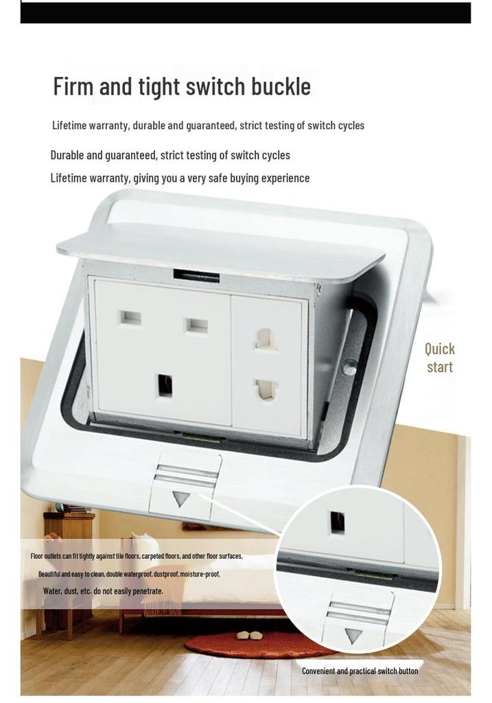 Concealed 20A/125V Pop-up TR Floor Socket, US Standard
