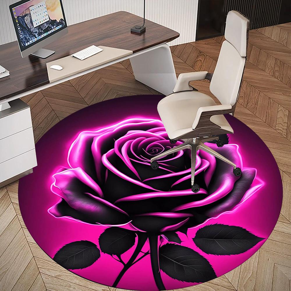 1pc rose flower Round Chair mat Area Rug - Non-Slip, Floor Mat for Office, Bedroom, and Indoor Decor -1002170