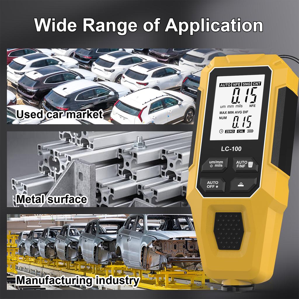 Coating Thickness Gauge, Portable Digital Car Paint Thickness Tester, Ferrous Non Ferrous Coating Tester with Automatic