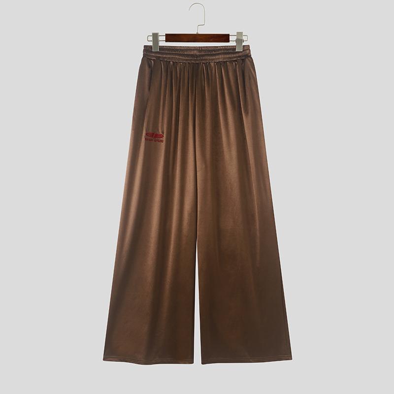 INCERUN Men's Y2K Glossy Baggy Wide Leg Pants Streetwear Hip Hop Casual Elastic Waist Bottoms