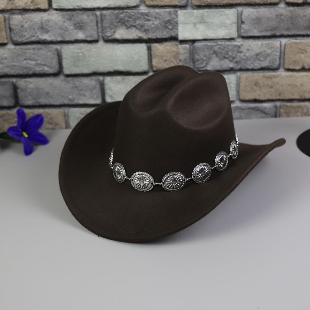 Hochwertiger Retro-Cowboyhut mit Metallkette und großem Schirm