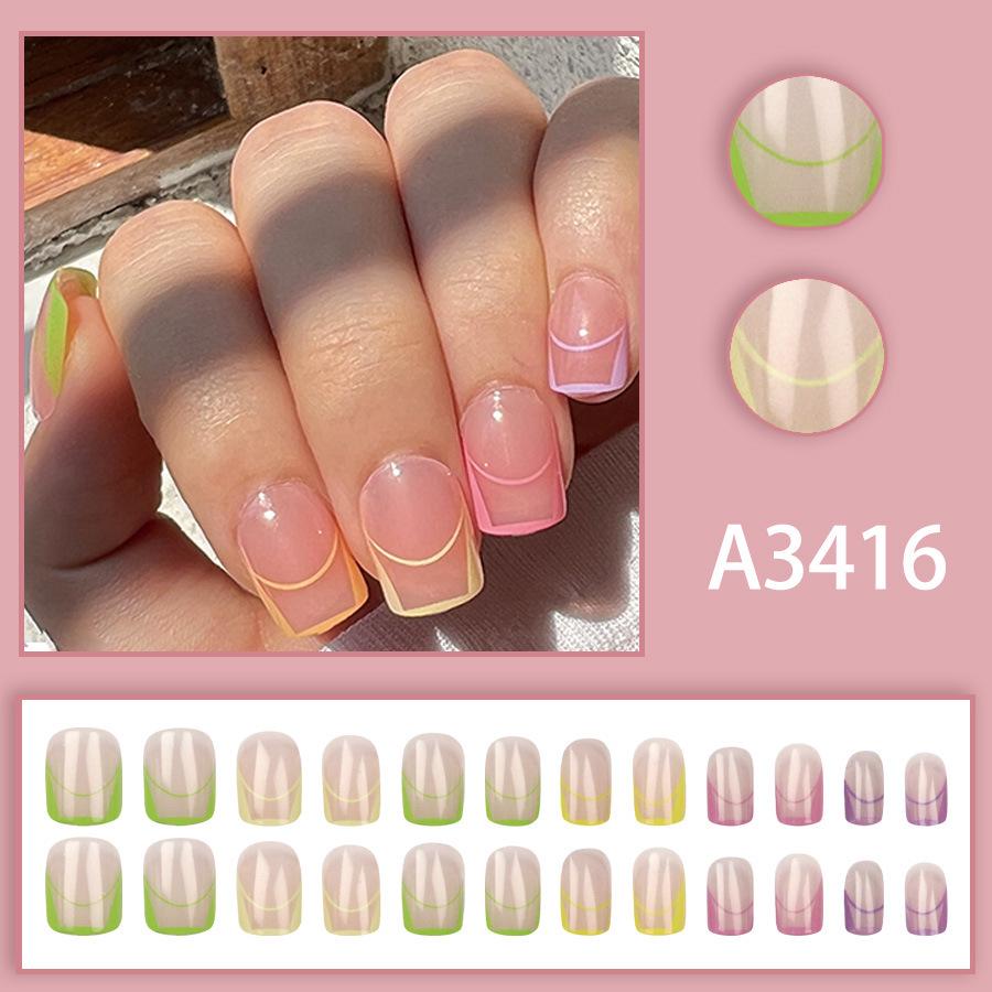 

Vibrant Press-On French Nails: Short Square Style, Girly Manicure with Whitening Tips (24 Pieces)