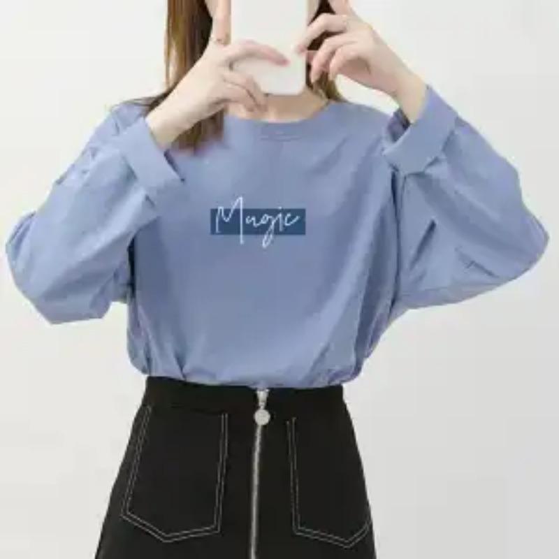 Höst Ny Långärmad T-shirt Dam Lös Bokstavstryckt Rund Hals Underskjorta
