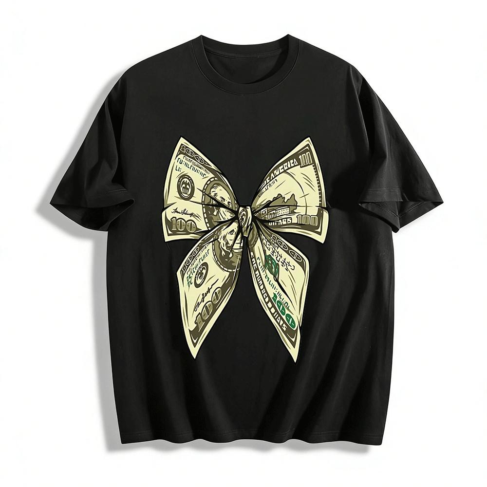 

US Dollar Bow Print Trendy Casual Short Sleeve T-Shirt Pure cotton T-shirt XXS