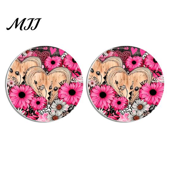 Autumn Leaf Car Decor 2Pcs Silicone Cup Coaster, Round Non-Slip Heat Resistant Mat with Retro Non-slip Coasters Floral Print, Waterproof Coaster C
