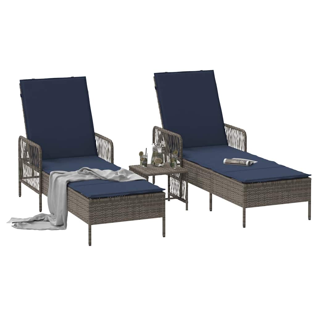 Sun Lounger Set 3 pcs Gray and Navy Blue 200 x 55 x 92 cm