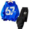 67 Chic Children's Hoodies Set 4-13Y Korean Streetwear Block Tracksuit Fashion Comfortable Kids Sweatshirt 2 Pcs Sets Pant Suit