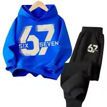 67 Chic Children's Hoodies Set 4-13Y Korean Streetwear Block Tracksuit Fashion Comfortable Kids Sweatshirt 2 Pcs Sets Pant Suit