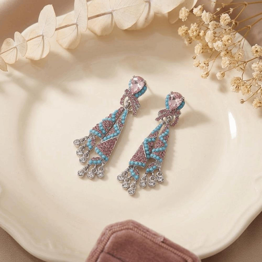 Zircon Crystal Studded Earrings Ethnic Style Pendant Earrings Fashionable Women Earrings  Banquets