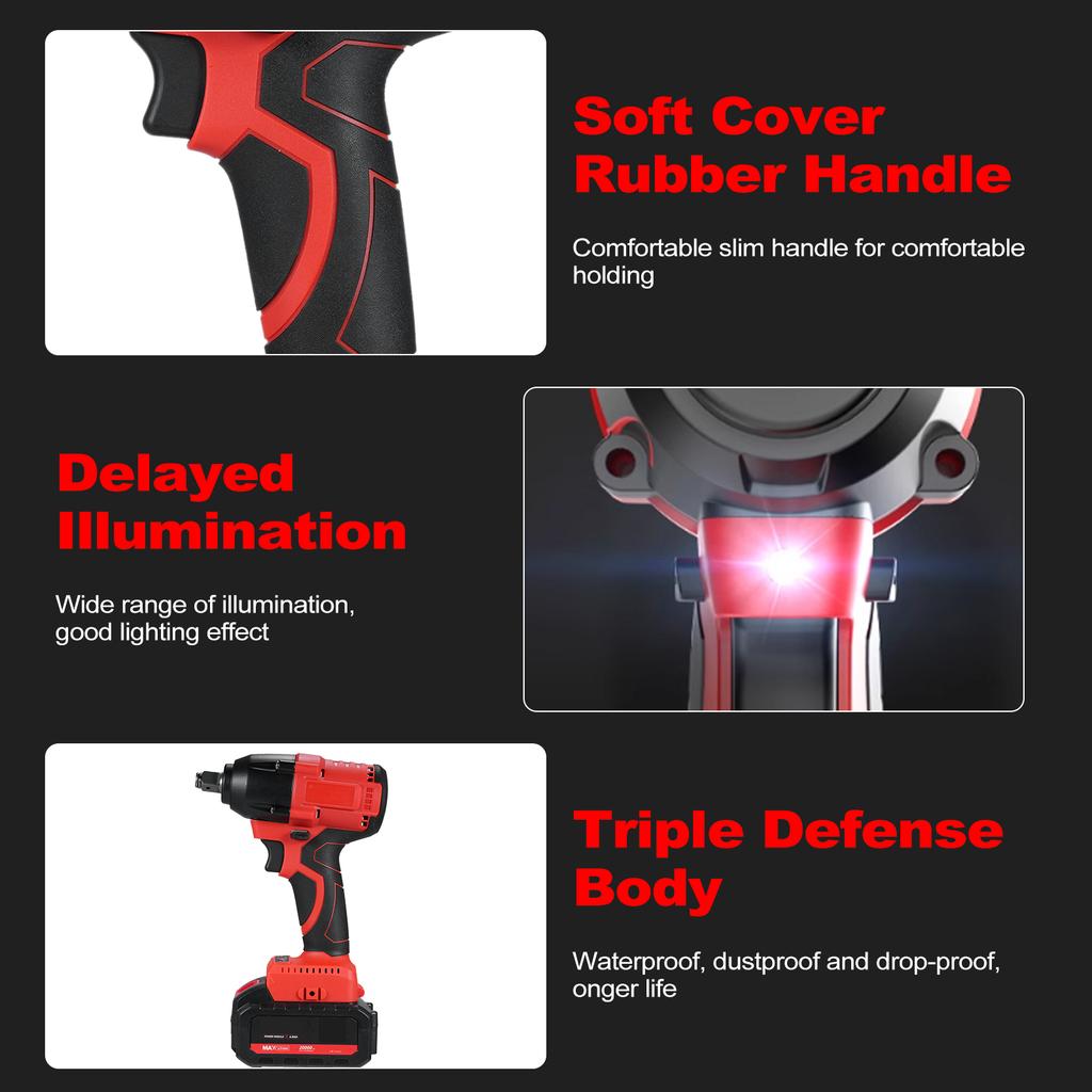 Elektrischer Schlagschrauber, bürstenloser elektrischer Bohrer, 380 Nm, 2800 U/min, Schlagschrauber mit 2 Stück 4,0 Ah