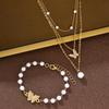New 2Pcs Pearl Zircon Butterfly Bracelet Necklace for Women Fashion Elegant Gold White Color Bracelet Necklace Set Party Jewelry