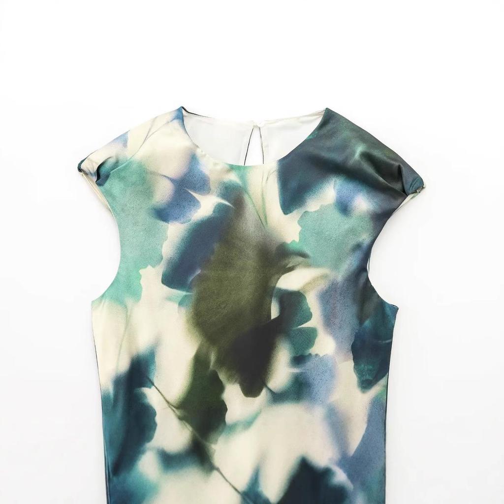 Spring 2025 Women's Tie-Dye Sleeveless Slimming Casual Dress - European & American Style