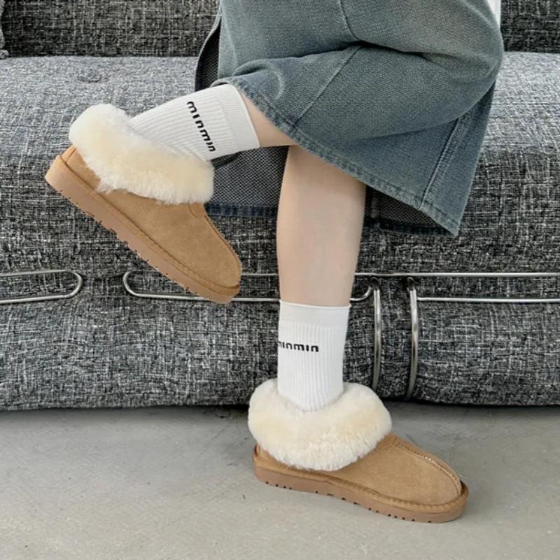 Women's Snow Boots 2024 New Plush Warm Winter Suede Design Women's Ankle Boots Comfortable Thick Sole Casual Slip-on Botas Mujer