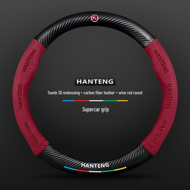 Hanteng X7/X5/e+/V7/X8 Genuine Leather Suede Steering Wheel Cover - Non-Slip, Red