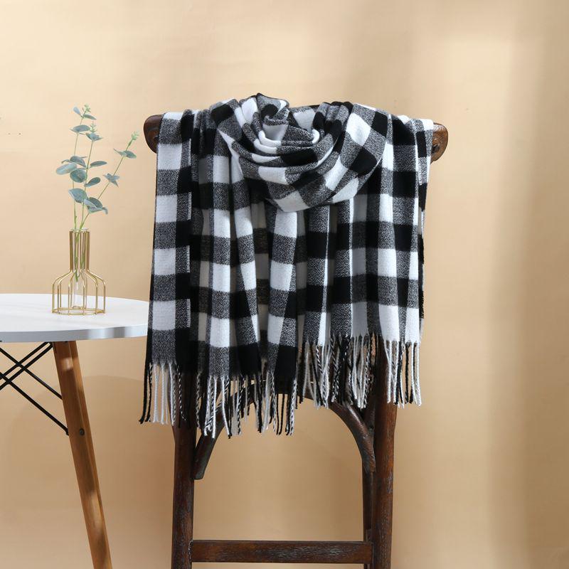 Women's Faux Cashmere Plaid Scarf - Korean Style, Thick & Warm Autumn/Winter Shawl