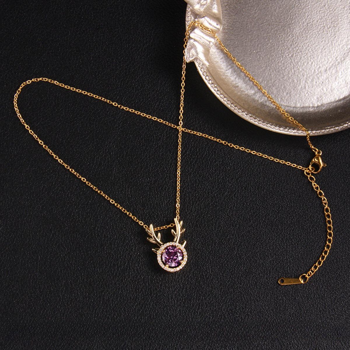 

Ожерелье с кулоном из фиолетового циркона, женское ожерелье с подвеской Ins Wind Wild, ювелирные изделия A896 фиолетовый