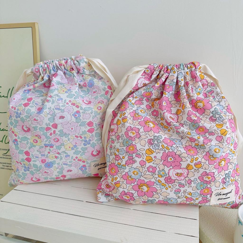 1pcs Forest Style Handmade Floral Cotton Drawstring Bag Vintage Storage Pouch for Underwear Travel Organizer Pouch