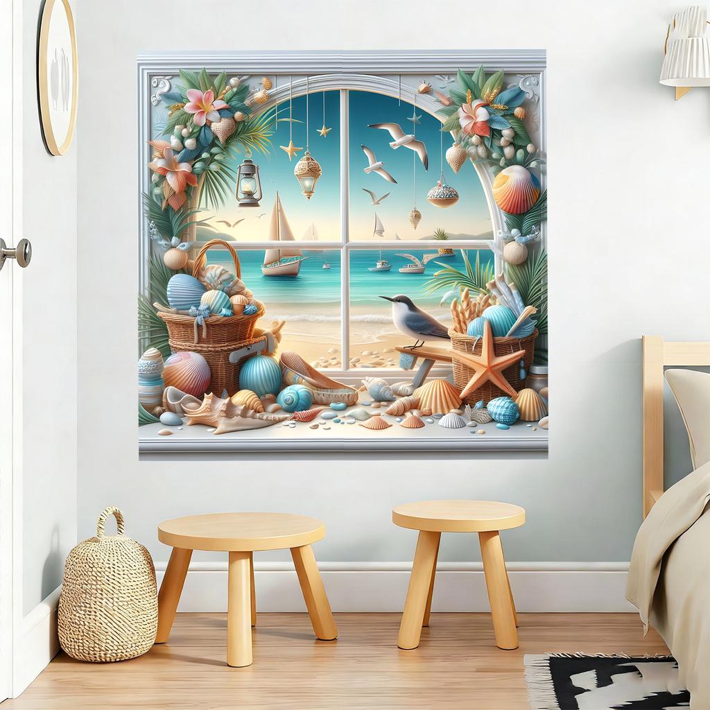 Beach Shell Sea View Window Living Room Bedroom Wall Decoration Stickers