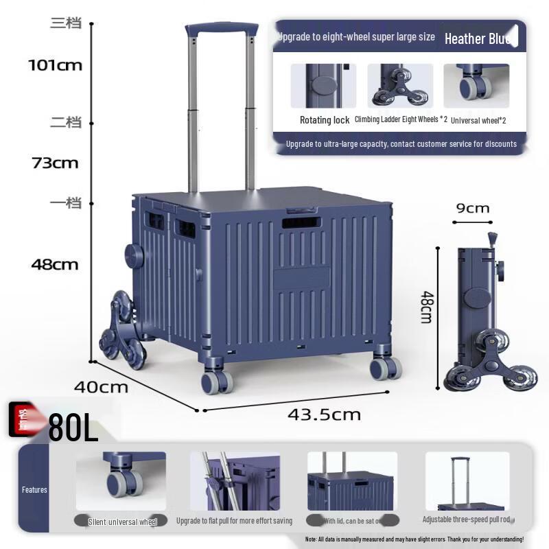 Extra-Large Portable Folding Shopping Trolley with Stair Climbing Wheels