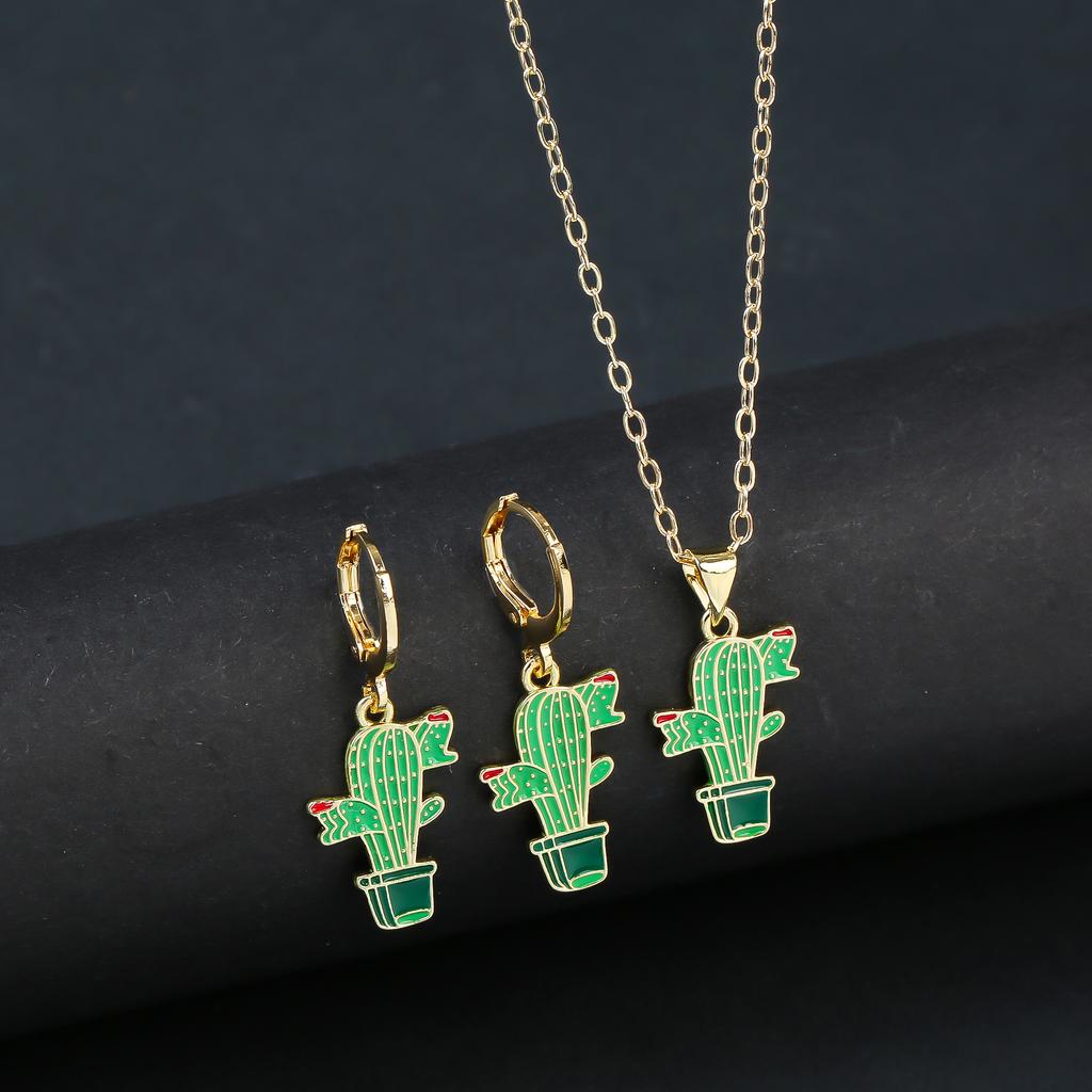 Fashion Venezuela Flag Cross Zircon Set Classic Cactus Flower Earrings Necklace Charming for Woman Daily Party Zircon Gift