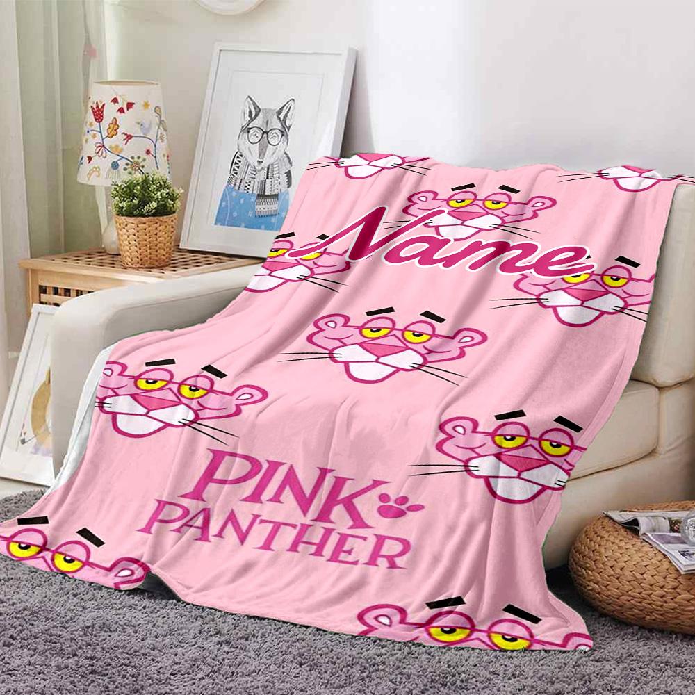 Custom Name Pink Panther Violin Flannel Blanket For Super Soft Cute Comfort Blanket For Travel Bedding Couch Sofa Blanket