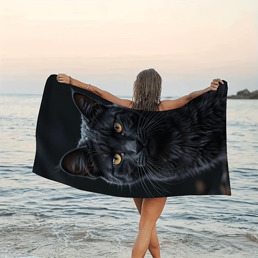 Black Cat Quick-Dry Microfiber Bath Towel Super Absorbent Lightweight Compact Perfect for Beach Pool Bathroom or Gym Stylish