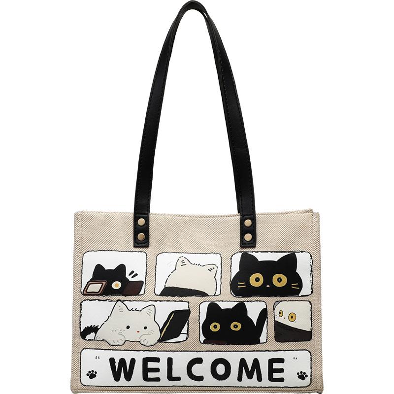 Tote Bag Cartoon Large Capacity Canvas Bag Portable Shoulder Leisure Class Commuter Bag Luggage