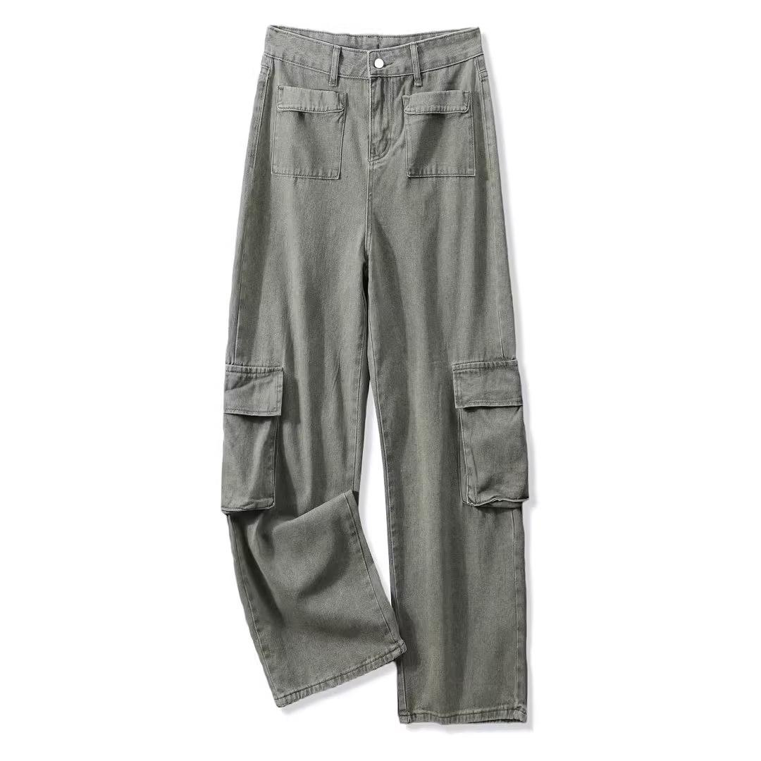 

Джинсы с высокой талией в американском ретро-стиле с широкими штанинами для женщин - Утягивающие, Прямые, Для фигуры типа «груша», Свободного кроя, Рабочие брюки 5XL зелёный