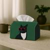 2D Flat, 1 Modern Cat Portrait Fabric Tissue Box - Digital Art Modern Green and Black with a Playful Center Focus, for Office, Car, or Napkin-saving D