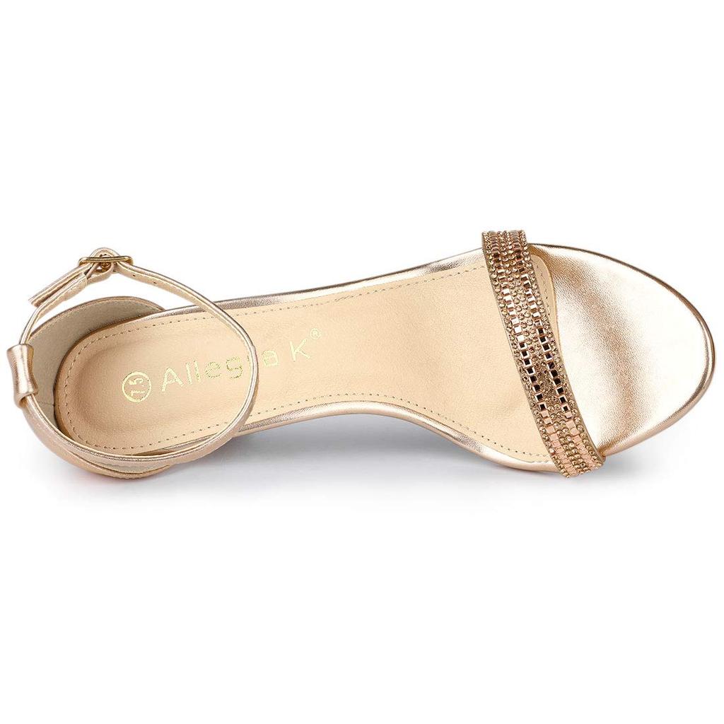 Allegra K Women's Rose Gold Strappy High Heel Sandals with Rhinestones and Shiny Ankle Straps, Size 24.5