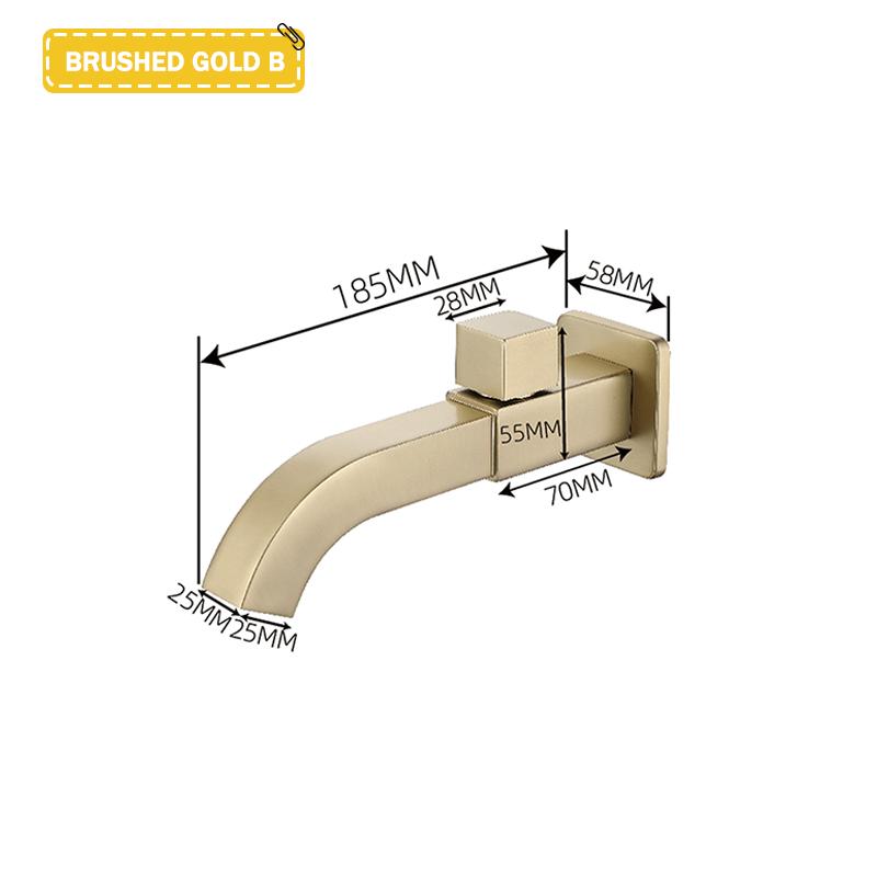 Rubinetto per Lavabo Quadrato da Parete per Bagno Oro Spazzolato Monoforo Freddo Ottone Rubinetto per Lavabo da Balcone Pozzetto per Mocio Cromo Nero Grigio