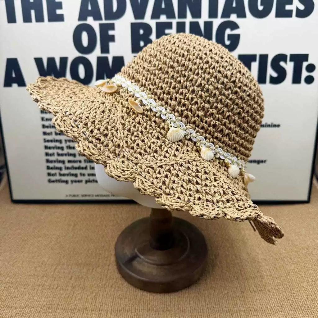 Girl New Fashion Style Bucket Hat MultiColor Foldable Sun Crochet Hat For Beach Travel And Vacation Handmade Straw Hat CJCYMZ057