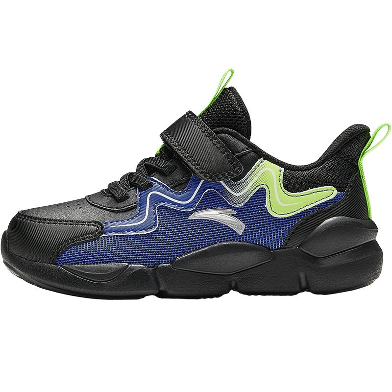 Anta Kids Synthetic Leather Fashion Versatile Lightweight Shock Absorbing Low Top Running Shoes Kids sneaker Black Blue Green A12449970N-2