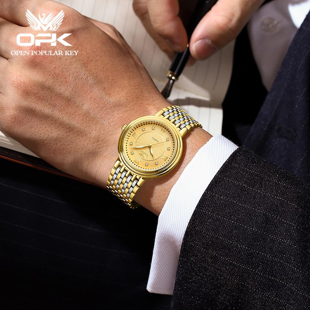OPK 6005 Luxury Brand Men's Business Quartz Wristwatches Waterproof Luminous Diamond Gold Watch for Man Original
