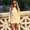 New Knitted Ruffle High Waist Mini Dress Women's Sexy Slim Long Sleeve Short Skirt Bodycon Dress Fall Luxury Crochet Clothes