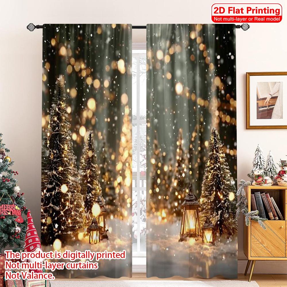 

Flat Printing Merry Christmas Curtain Winter Snowflake Polyester Without Electricity Family Party Set Of 2 Made Washable W100*H70(CM)-Rod Pocket&1PCS