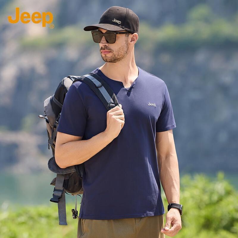 JEEP Men s Summer Outdoor Casual One-Button Short Sleeve T-Shirt XL